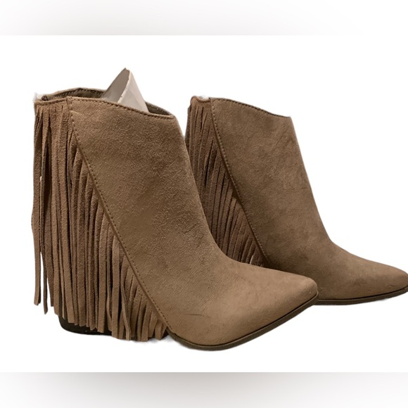 Candie's® Women's Boho Fringe Ultra Suede Heeled Ankle Boots Zip Back Size 8.5 - Picture 7 of 9